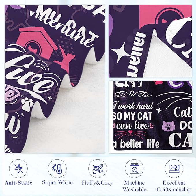 Cat Mom Blanket for Women, Cats Mom Gifts, Blanket for Cats Lovers, Flannel Warm Throw Blanket for Young Adults, for Cat Lovers Gifts for Christmas Thanksgiving 50x60in