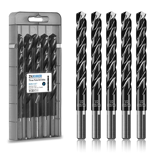 1/2" Triple Spiral Flute Cobalt Drill Bit Set (Pro - TiAlN Coated), Metal Drill Bit Set for Steel, Hardened Metal, Stainless Steel, 5-Piece with Index Storage Case