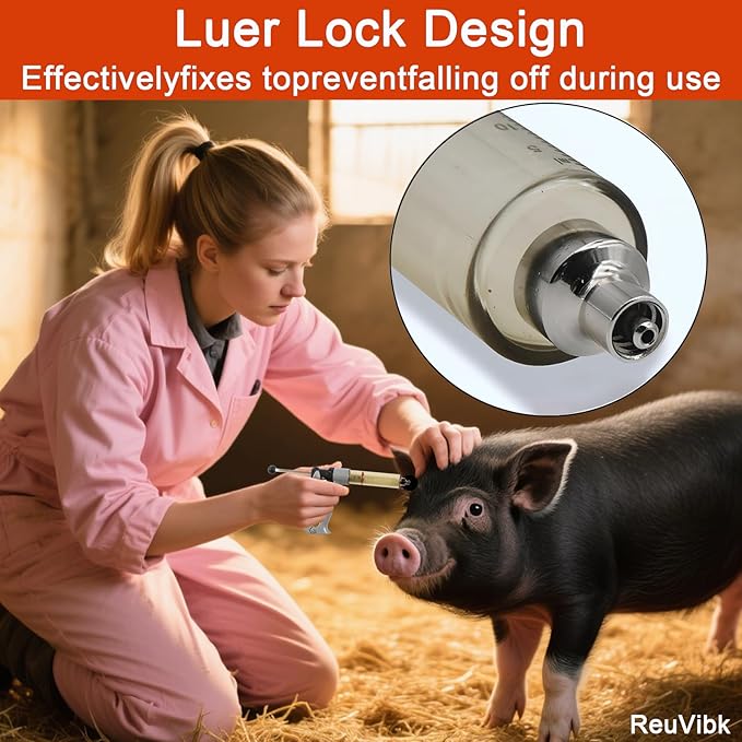 25ML Livestock Syringe Gun, 5 Gears Adjustable Continuous Repeating Luer Lock Syringe, for Chickens, Ducks, Goose, Pig Bull Sheep, Large And Small Animals