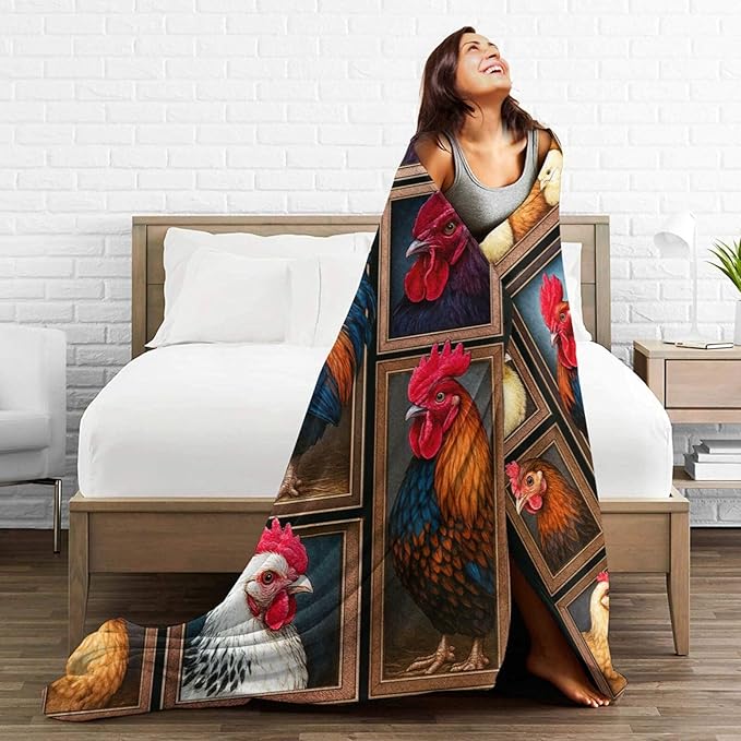 Rooster Blanket Chicken Throw Blanket Farm Animal Soft Cozy Fleece Fuzzy Stuffed Plush Flannel Gifts for Girls Women Boys Kids Adults 60"X80"