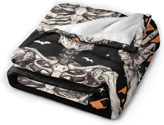Gothic Skull Halloween Blanket, Skeleton Bones Throw Blanket, Hippie Fuzzy Plush Blankets Ultra Soft for Skull Lover Gift Kids Teens Women Men Girls Boys Stuffed Decor for Bedding Sofas Couch 80"X60"
