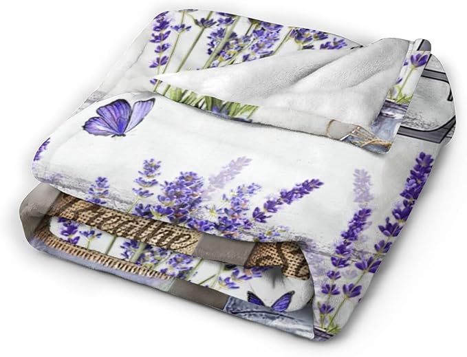 Farmhouse Floral Blanket for Women Girls Ultra Soft Cozy Lavender Flower Throw Blanket Fleece Fuzzy Plush Bedding Blanket Purple Flower Gifts for Women Girls Kids Adults Couch Sofa 60"x50"