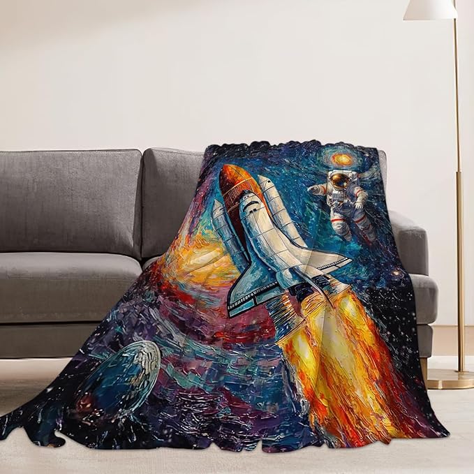 Space Rocket Blanket Astronaut Throw Blankets Gifts for Girls Boys Kids Soft Cozy Fleece Plush for Couch Sofa Bed 80"x60"
