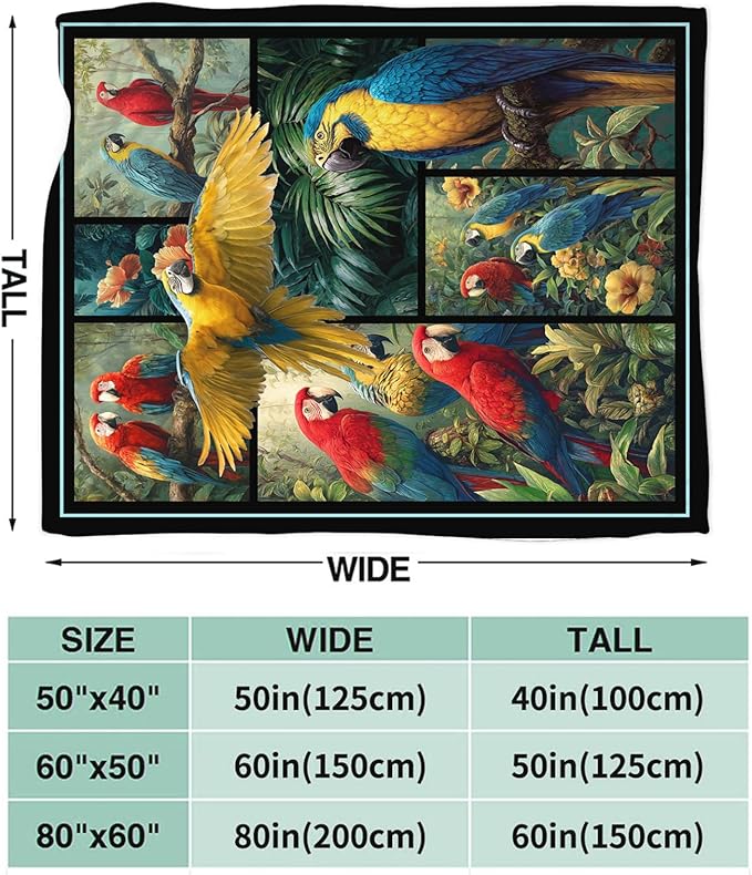 Parrot Blanket Gifts for Girls Women Boys Tropical Birds Throw Blankets Cozy Plush Fleece Botanical Flannel Fuzzy for Couch Decor 50"X40"