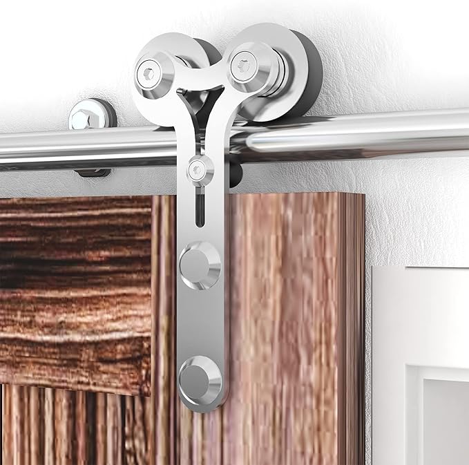 TSMST 9.6FT Sliding Barn Door Hardware Kit, Stainless Steel Heavy Duty Sturdy Barn Door Track for Single Wood Door, Slide Smoothly Quietly (Y Style)