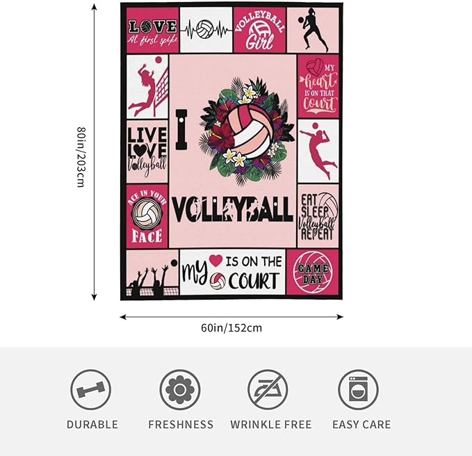 Volleyball Blanket Super Soft Warm Volleyball Fleece Throw Blanket for Girls Women Cozy Fluffy Volleyballs Lightweight Flannel Gifts Blankets for Kids Adults 80"X60"