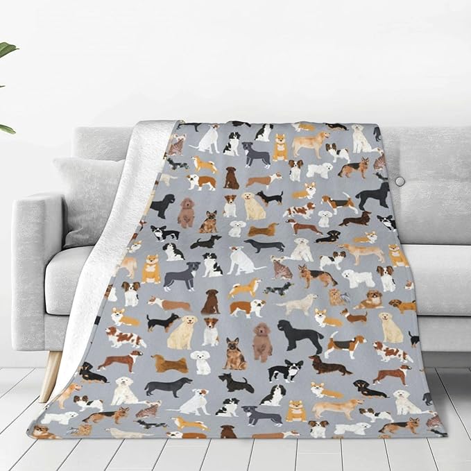Dogs Throw Blanket Grey Dogs Decor Blanket Super Cozy Plush Lightweight Soft Plush Flannel Fleece Blanket Gifts for Dog Lovers Girls Boys Kids Women Men for Sofa Bed Couch 50"X60"