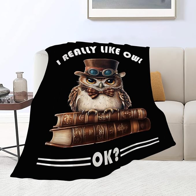 Owl Blanket Book Throw Blankets Funny Gifts for Girls Boys Kids Soft Cozy Fleece Plush for Couch Sofa Bed 60"x50"