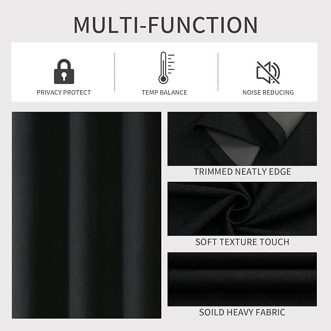 Joydeco Blackout Curtains 84 Inches Long 2 Panels Burg, Room Darkening Curtains for Bedroom, 100% Black Out Textured Thermal Drapes Privacy Protection 2 Panels Set(W52 x L84 Inch, Black)