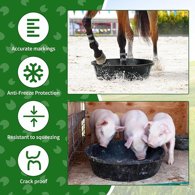 3Pcs Heavy Duty Rubber Feeder Pan, 12Q/3Gal Horses Feed Pan, Large Feed Bucket for Animal Feeding, Livestock Water Bowl Chicken Dust Bath Tub for Horse Goat Pig Dog Farm Livestock Poultry
