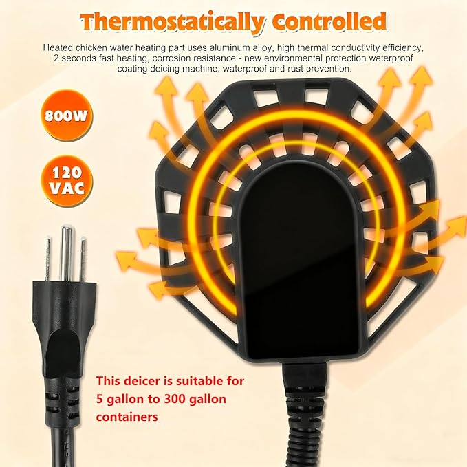 800W Horse Water Heater Aluminum Cast, Thermostatic Control Farm De-Icer, Utility Pond De-icer for Livestock Poultry Birds Horses Cows Wildlife Drinking for Winter