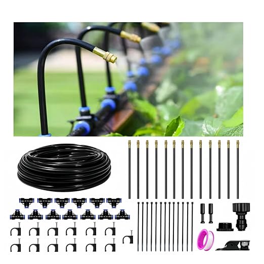 40 Ft Drip Irrigation System-Garden Drip Irrigation Kit with 13 pcs 360°Adjustable Copper Nozzles Automatic Atomizing Watering Irrigation System for Garden, Lawn, Greenhouse, Potted, 5/16 Inch Hose