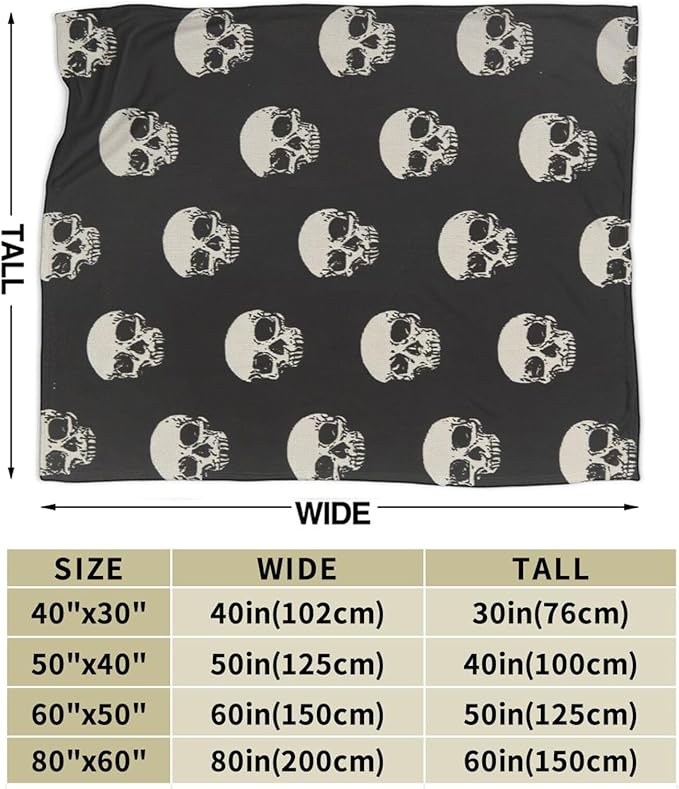 Gothic Skull Blanket, Soft Plush Fleece Throw Blanket - Cozy Warm Stuffed Blankets Bedding Skull Gifts for Women Girls Kids Adults 50"X60"