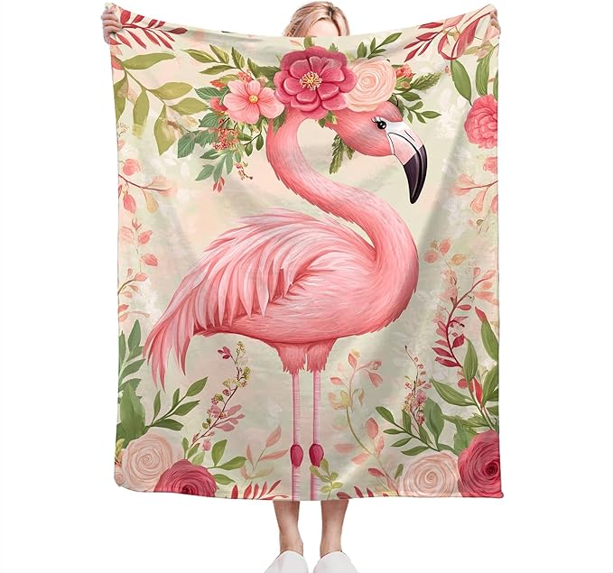 Flamingo Blanket Flamingo Flower Throw Blanket Soft Warm Cozy Fuzzy Plush Gifts for Girls Women Lightweight Fleece Flannel Stuff Gift for Kids Adults 80"X60"