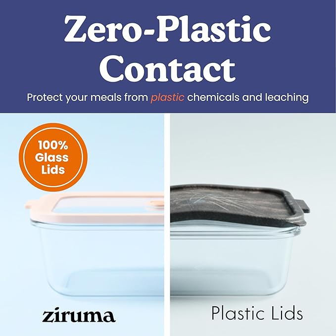 Ziruma Non-Toxic 4 Pack - Glass Food Storage Containers With Lids – Plastic Free, Airtight Meal Prep Containers, Multi-Size (12, 21, 35, 50 Oz), Microwave & Freezer Safe