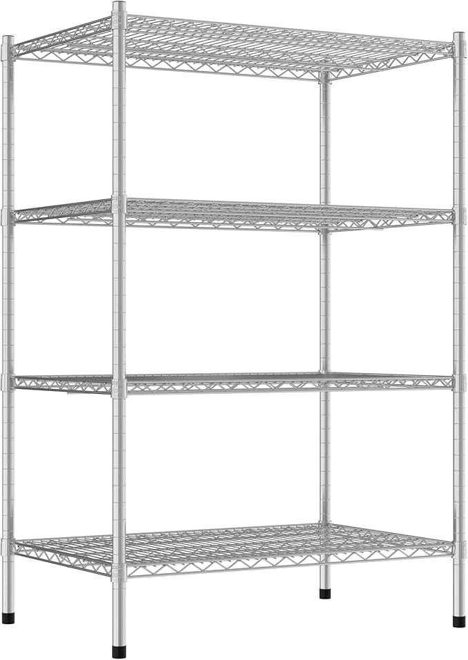 Commercial NSF Listed Chrome Stationary Wire Shelving Kit 24" x 36" x 54", with 4 Shelves Perfect for Warehouse, Walk-in Refrigerator, Freezer, Grocery Store, Restaurant, Dishroom