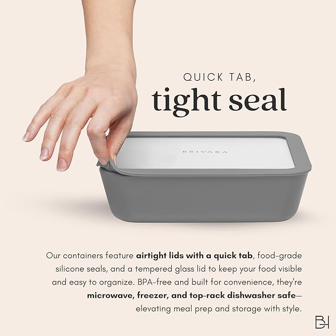 Ceramic Coated Glass Food Storage Container | No PTFE, PFOA, PFAS, and BPA | Reusable Non Toxic Meal Prep Container with Glass Lid | Easy To Store | 2.5 Cup Square [Smoke]