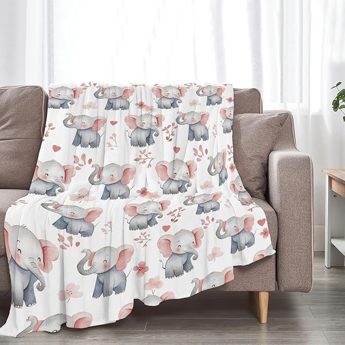 Elephant Blanket Super Cozy Soft Elephant Animal Throw Blanket Warm Plush Fluffy Elephant Stuff Gifts for Women Girls Fleece Flannel Gift Blankets for Kids Adults 80"X60"