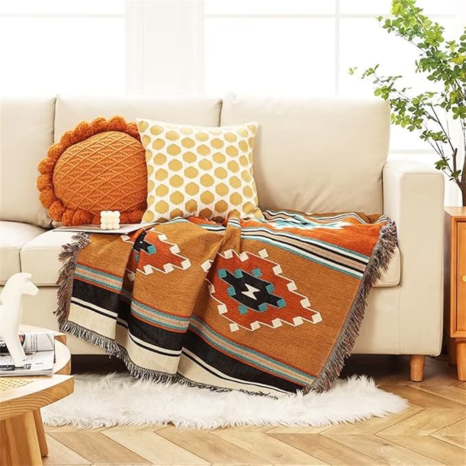 Lqprom Southwest Throw Blankets Aztec Southwestern Throws Cover Boho Native American Blankets for Gift Sofa Table Bed Living Room Decor Outdoor Camping Picnic Tent Beach Car Traveling 63"x87"