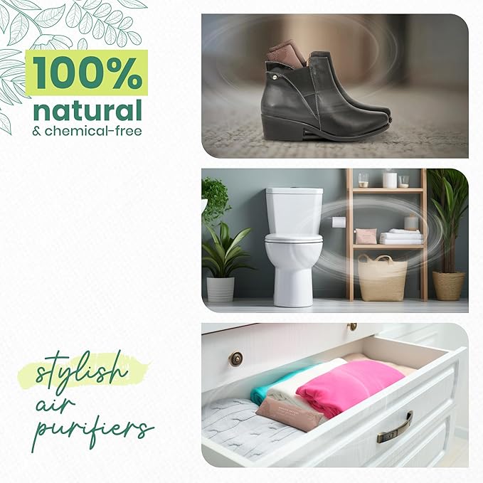 Roonin Activated Charcoal Odor Absorber - Home Shoe Deodorizer Odor Eliminator - Bamboo Charcoal Air Purifying Bag - Activated Charcoal Bags Odor Absorber Packets (6-pack)