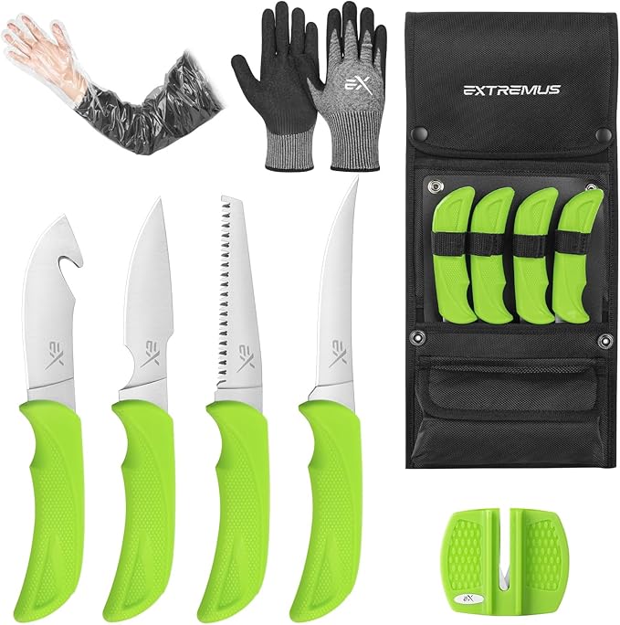 Extremus by KastKing Hunting Knife Set, 4/8-Piece Field Dressing Kit with Gut Hook Skinning Knife, Caping Knife & Bone Saw for Deer, Elk & Big Game, Hunting Gear and Accessories, Gifts for Men