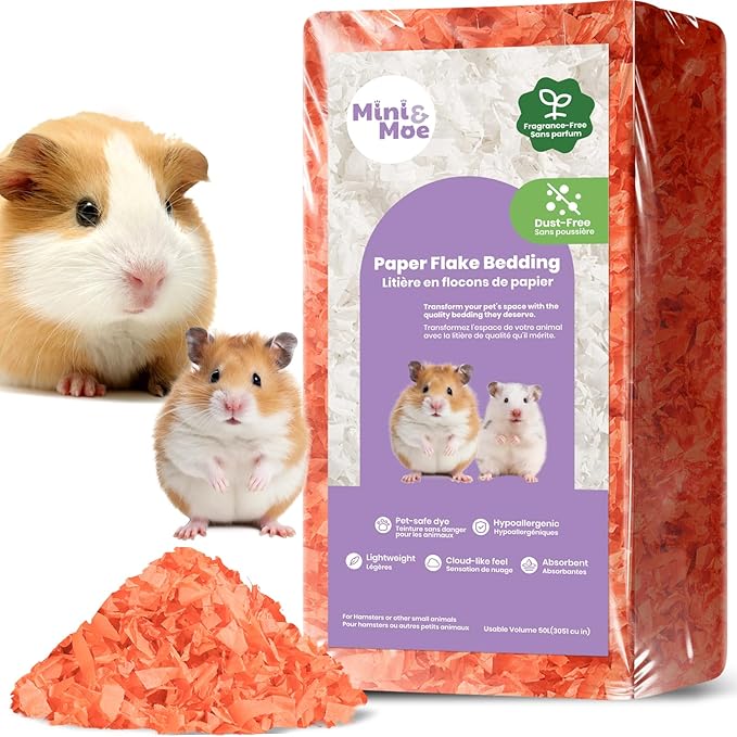 mini&moe Rabbit Bedding 23 Liters: Hamster Bedding Dust-Free and Odor Control Moisture Absorbent Natural Paper Small Pet Bedding - for Guinea Pigs, Hamsters, Rabbits, and Small Animal