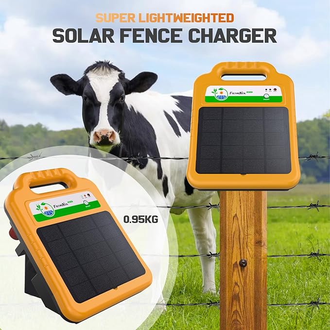 10 Miles Solar Electric Fence Charger, 8KV Output, 0.2 Joules Powerful Solar Fence Charger with Rechargeable Solar Panel for Livestock Garden Predator 24-Hour Uninterrupted Protection