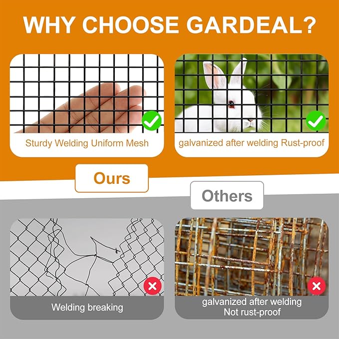 Black 19 Gauge 1/2 Inch Hardware Cloth - Vinyl Coated Welded Wire Mesh Roll - Duty Rust Proof Fencing for Gardens, Poultry Animal Netting Cage Screen (Black 1/2 48inx100Ft)