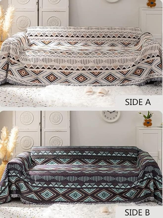 Lqprom Boho Throw Blankets Knit Bed Blankets with Tassel Aztec Western Throws Cover Farmhouse Decor for All Season Sofa Couch Chair Outdoor Camping Picnic Tent Beach Car Traveling 71"x91"