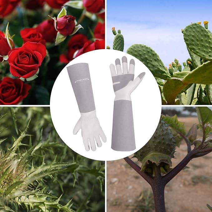 HLDD HANDLANDY Long Gardening Gloves, Leather Thorn Proof Rose Pruning Glove for Men & Women, Great Gift for Gardener