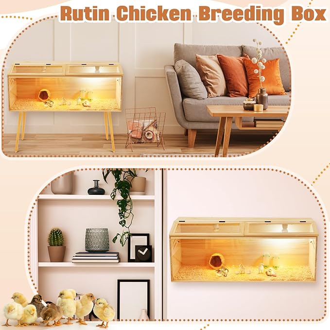 40 x 16 x 16 in Brooder Kit Box for Chicken Quails Indoor Outdoor with Leg Stand Sliding Door, Bulb Set and Feeder, Baby Chicken Coops for Ducks, Hamsters, Lizards, Mice, Rat