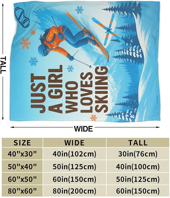 Skiing Fleece Blanket Sports Ski Throw Blankets for Girls Women Super Soft Warm Flannel Throws Gifts for Kids Adults Cozy Fuzzy Plush Stuffed Couch Bed Bedding Decor 50"X40"