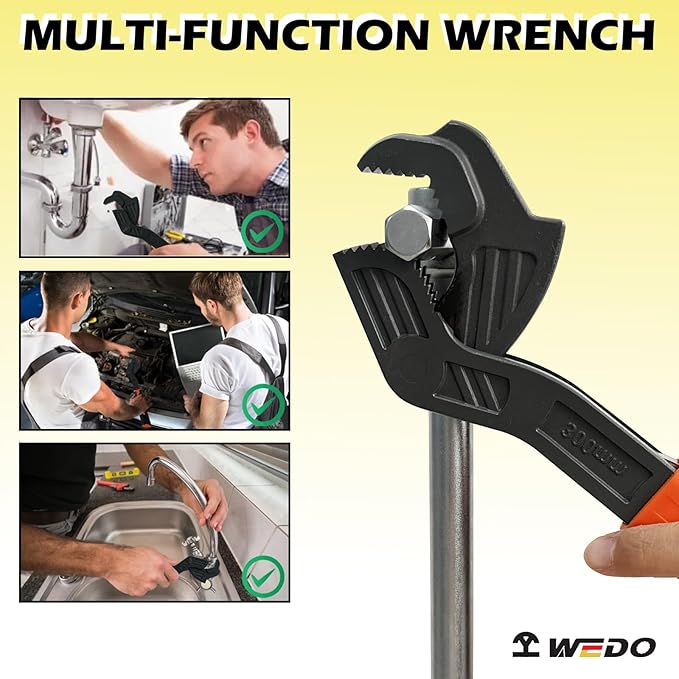 WEDO Multi-function Wrench,6" Universal Adjustable Wrench,CR-V Steel,Mouth Opening 7-15mm,Anti slip rubber handle,Spring Loaded wrench,Crowfoot Spanner,Self-adjusting Pipe Wrench
