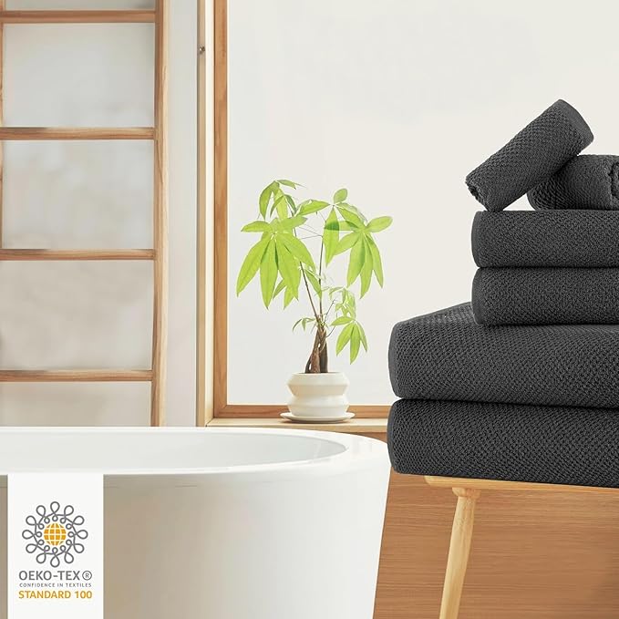 CASA COPENHAGEN Popcorn Textured 6 Pieces Towel Set- Pine Grey, 550 GSM 2 Bath Towel 2 Hand Towel 2 Washcloth, Rough & Tough Use Cotton Towels Gift Set for Bathroom