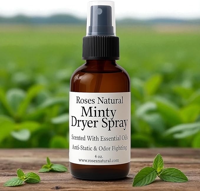 Natural Dryer Ball Spray, 4 oz, Patchouli, Lavender,Essential Oil Laundry Refresher, Fabric Freshener for Clothes, Linens & Wool, Anti-Static & Odor Neutralizer, Made in the USA (Minty)