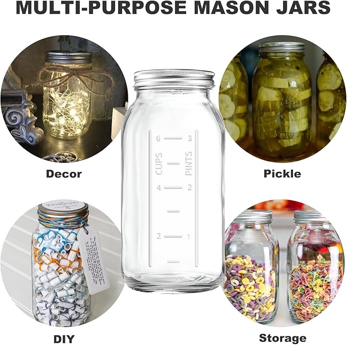 64 OZ Wide Mouth Mason Jars with Lids, Clear Heavy Duty Glass Airtight Storage Canning Jar and Band Half Gallon / 2 Quart Fermenting, Pickling, Storing, Pack of 3