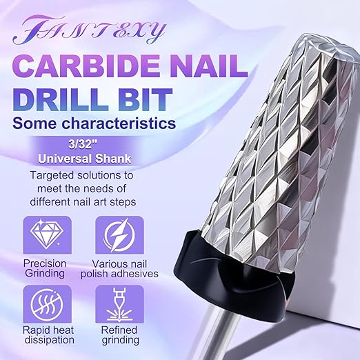 Fantexy 3/32" Carbide Nail Drill Bit - Remove Acrylic Hard Gels Quickly and Safely, 5-in-1 Tungsten Carbide Nail Drill Bit for Nail Art,Manicure,Pedicure,Gel,Cuticle Clean (Extra Coarse - XC)