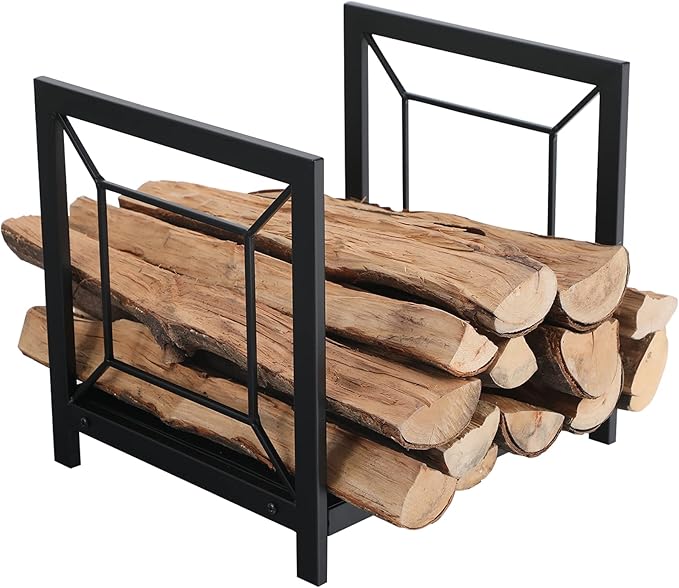 GREEN PARTY Firewood Rack Heavy Duty Large Firewood Holder, Indoor/Outdoor Log Rack Wood Holder for Fireplace, Kindling Wood Storage and Stove Accessories(Black) (Square Pattern)