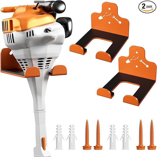 Garage Storage Trimmer Rack, Weed Whackers Holder Organizer Garden Power Tool Hanger Wall Mounted for Garage Trimmer, Hedge Trimmer, Grass Trimmer, Garden Tools,2 Packs(Orange)