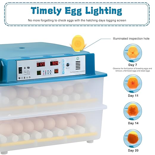 120 Egg Incubator with Automatic Egg Turning and Temperature Control | Humidity Monitor | Large Incubator for Hatching Eggs | Poultry Hatcher Machine | Dual Air Vent 360° Clear View