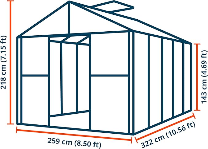 Greenhouse Saphir 5 Aluminum Frame 8.5 x 10.6 ft with Approx. 8 mm Polycarbonate Panels