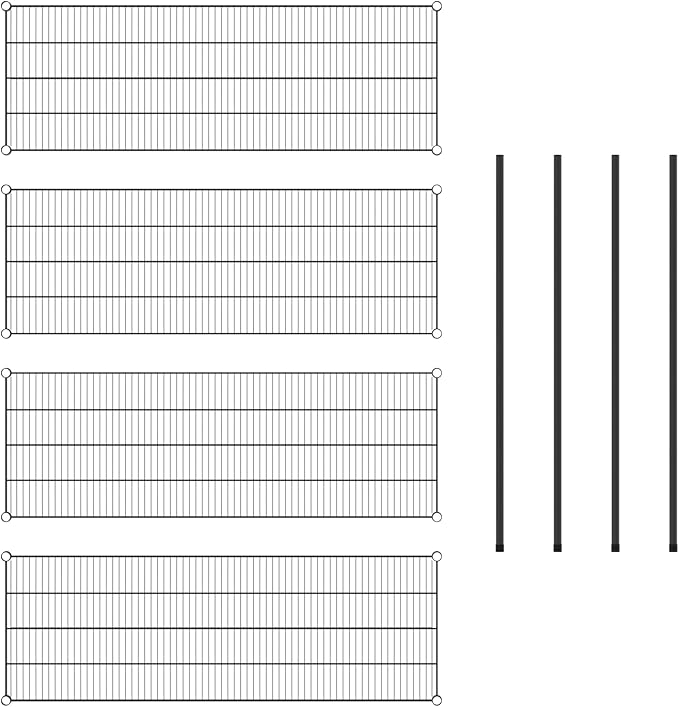 Commercial NSF Listed Black Epoxy Stationary Wire Shelving Kit 21" x 60" x 54", with 4 Shelves Perfect for Warehouse, Walk-in Refrigerator, Freezer, Grocery Store, Restaurant, Dishroom