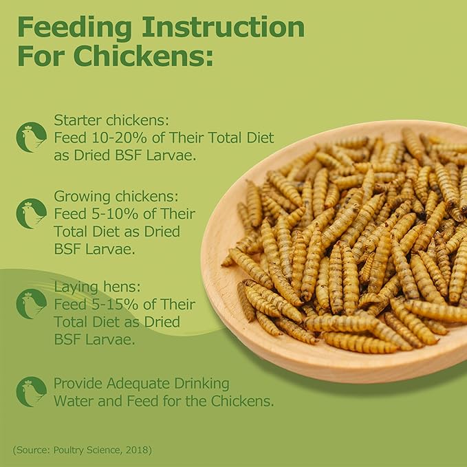 10LB Dried Black Soldier Fly Larvae, Non-GMO & Nutrient-Packed Chicken Feed, Strong Egg Production and Health, Rich in Calcium for Healthy Hens and Ducks, Better Than Dried Mealworms