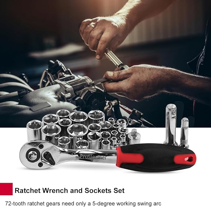 Prostormer 259-Piece Tool Kit, General Household Hand Tool Set with Plastic Storage Toolbox, Portable Complete Repair Tool Box for Home and Car (Red)