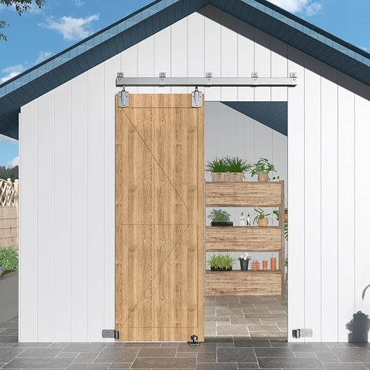 5FT Heavy Duty Exterior Barn Door Hardware Kit, BarnBase Box Rail Door Hardware Kit, Outdoor Hardware Kit for 1 Door(Door not Include), 450 lbs Capacity, Silver