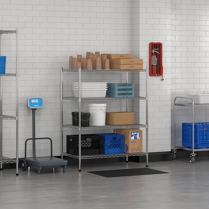 Commercial NSF Listed Chrome Stationary Wire Shelving Kit 24" x 42" x 54", with 4 Shelves Perfect for Warehouse, Walk-in Refrigerator, Freezer, Grocery Store, Restaurant, Dishroom