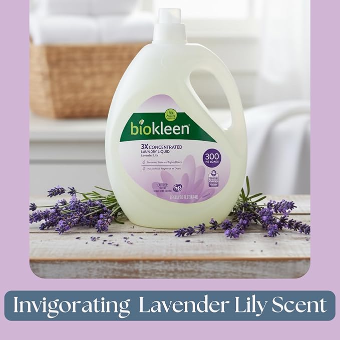 Biokleen Natural Laundry Detergent - 300 HE Loads - Liquid, Eco-Friendly, Plant-Based, No Artificial Fragrance, Colors or Preservatives, Lavender Lily, 150 Fl Oz