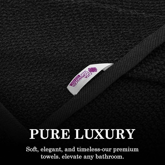CASA COPENHAGEN Popcorn Textured 6 Piece Towel Set- Black, 550 GSM 2 Bath Towel 2 Hand Towel 2 Washcloth, Rough & Tough Use Cotton Towels Gift Set for Bathroom
