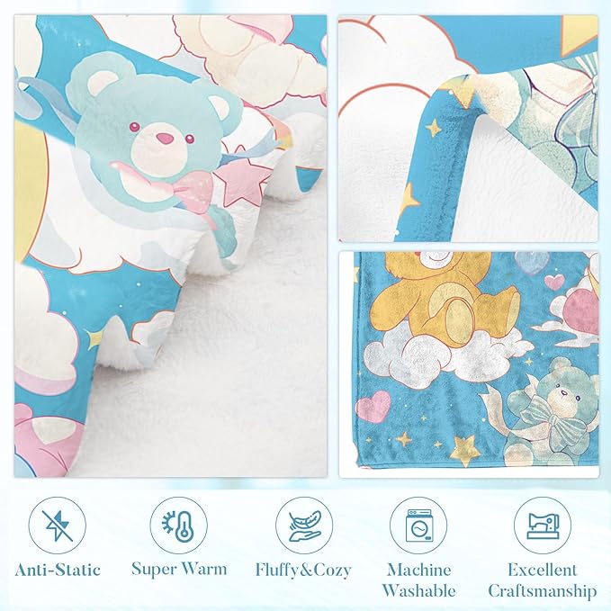 Bear Blanket, Soft Vintage Blanket for Kids and Adults, Cozy Bear Blankets Gift for Girls, Warm Flannel Throw Blankets for Bed, Sofa, Holiday, Birthday Gifts for Christmas Thanksgiving 40x50