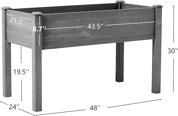48 x 24 x 30 in Wooden Raised Garden Bed Outdoor Elevated Wood Planter Box for Vegetable Flower Herb Planter, Backyard, Patio, Balcony, 300 Pound Capacity -Grey